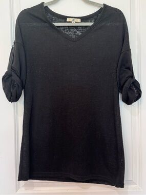 Ya Los Angeles Black V-Neck Roll-Tab